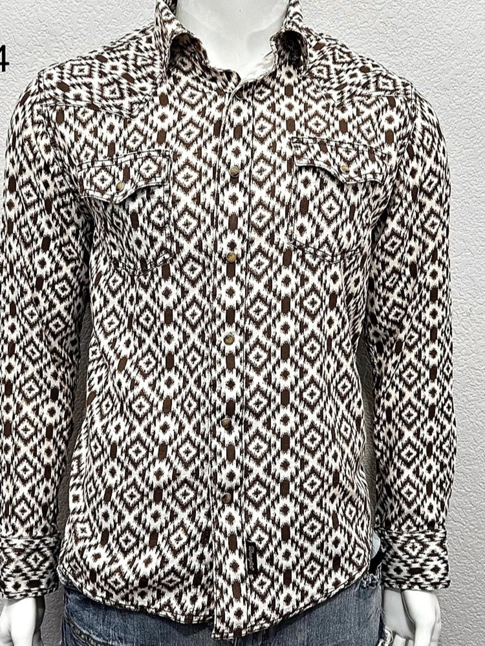 Wrangler Retro Men shirt M Brown Aztec Western Pearl Snap Cowboy Southwestern
